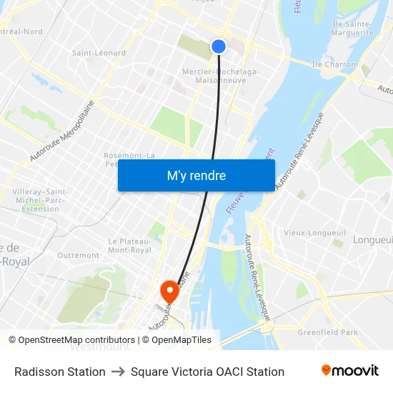 Radisson Station to Square Victoria OACI Station map