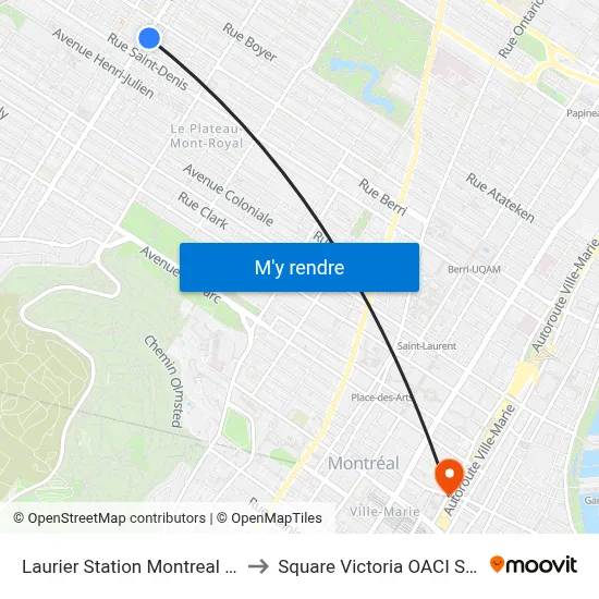 Laurier Station Montreal Metro to Square Victoria OACI Station map