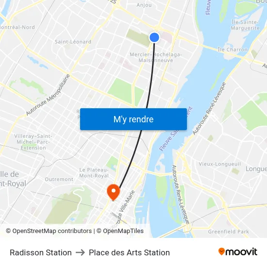 Radisson Station to Place des Arts Station map