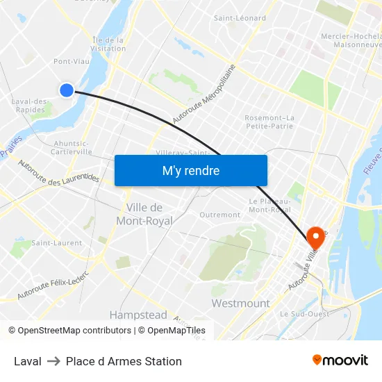 Laval to Place d Armes Station map