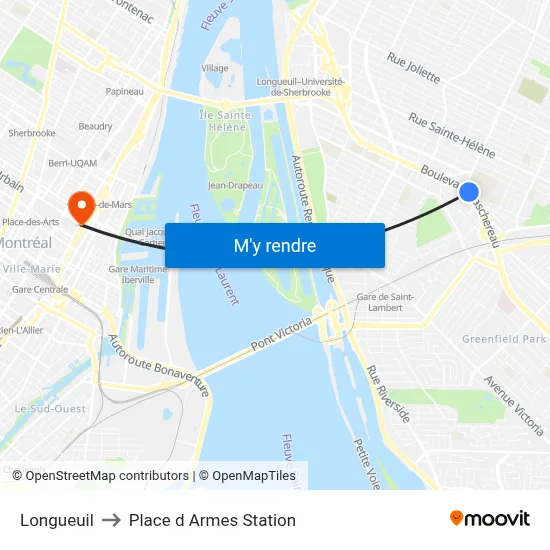 Longueuil to Place d Armes Station map