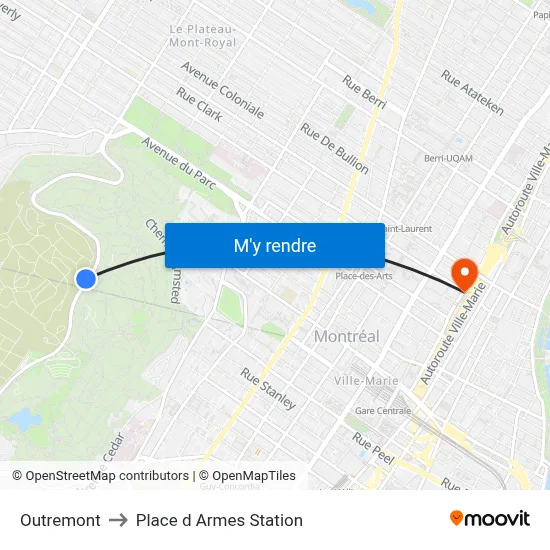 Outremont to Place d Armes Station map