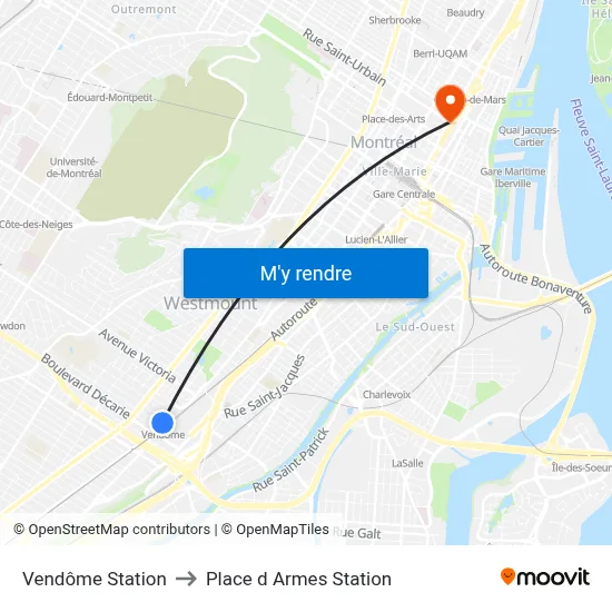 Vendôme Station to Place d Armes Station map
