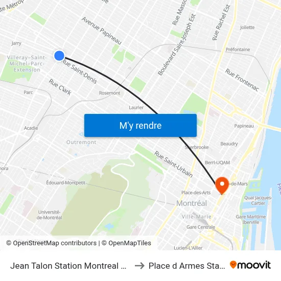 Jean Talon Station Montreal Metro to Place d Armes Station map