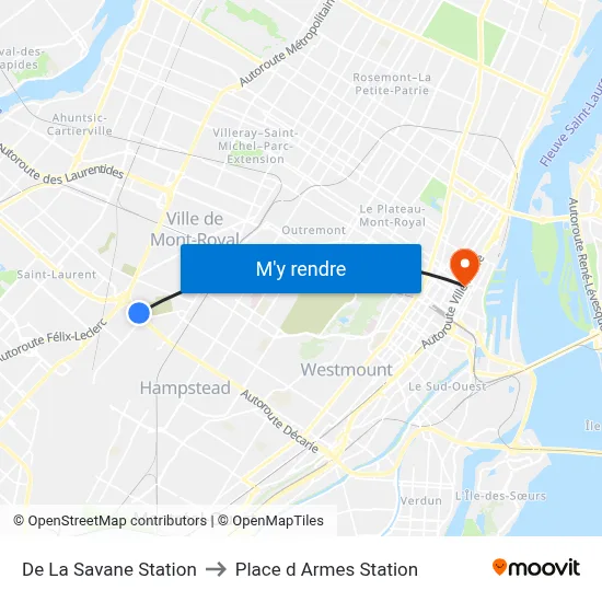 De La Savane Station to Place d Armes Station map