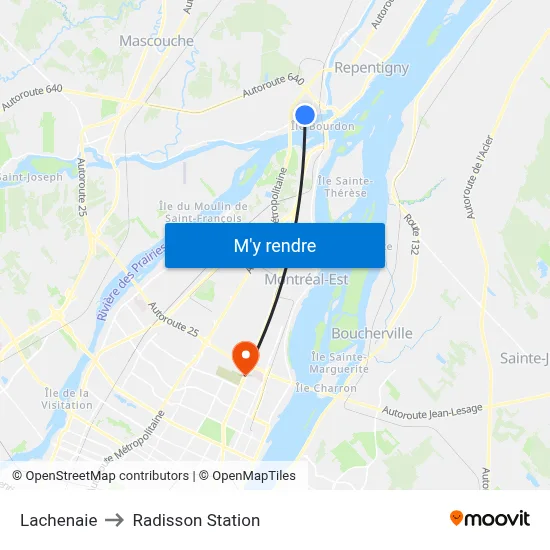 Lachenaie to Radisson Station map