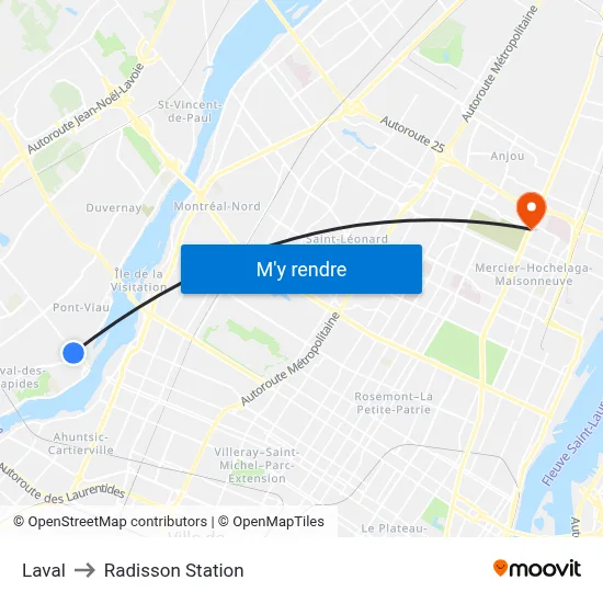 Laval to Radisson Station map