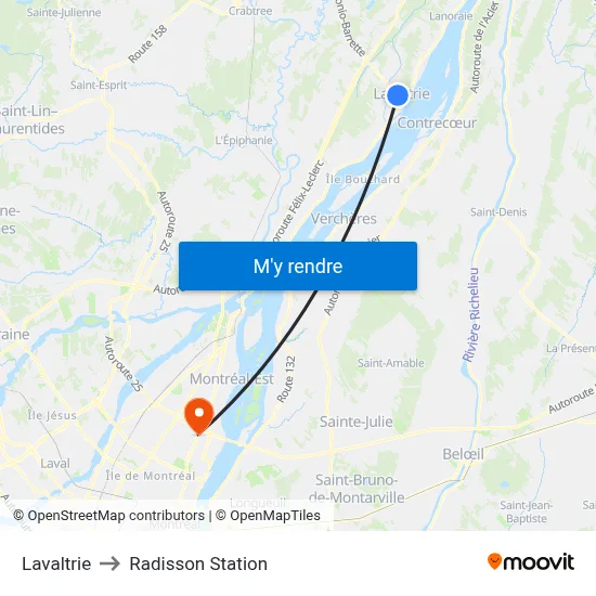 Lavaltrie to Radisson Station map