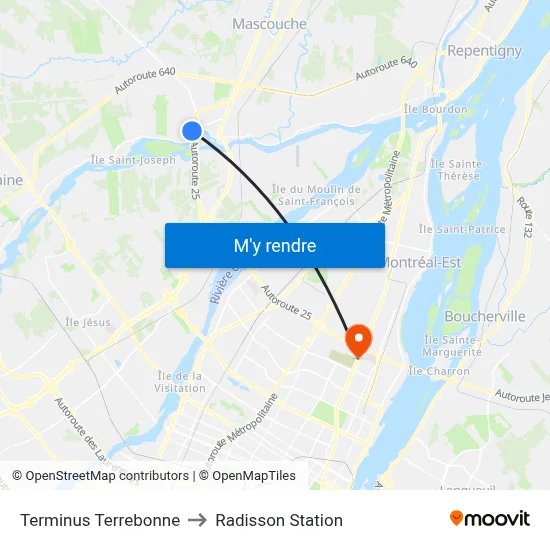 Terminus Terrebonne to Radisson Station map