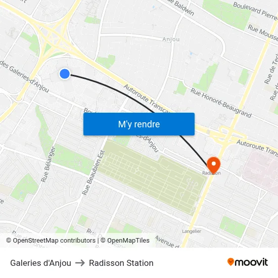 Galeries d'Anjou to Radisson Station map
