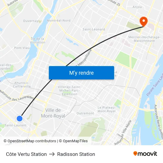 Côte Vertu Station to Radisson Station map
