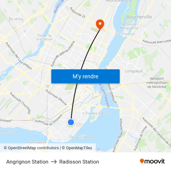 Angrignon Station to Radisson Station map