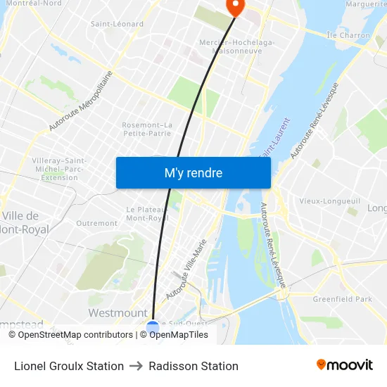 Lionel Groulx Station to Radisson Station map