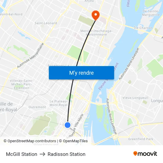 McGill Station to Radisson Station map