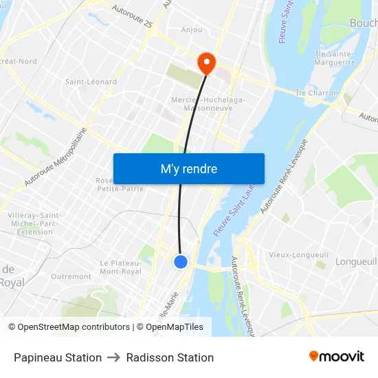 Papineau Station to Radisson Station map