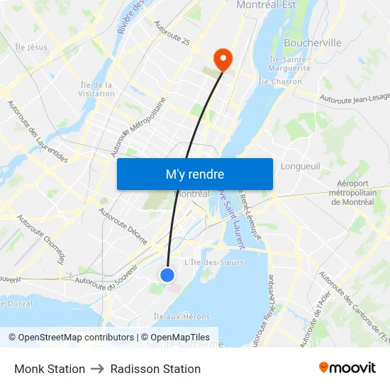 Monk Station to Radisson Station map