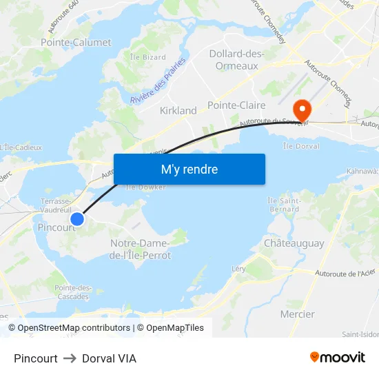 Pincourt to Dorval VIA map