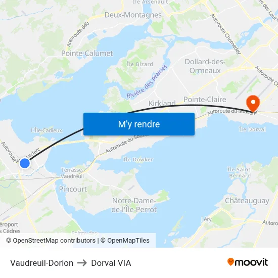 Vaudreuil-Dorion to Dorval VIA map