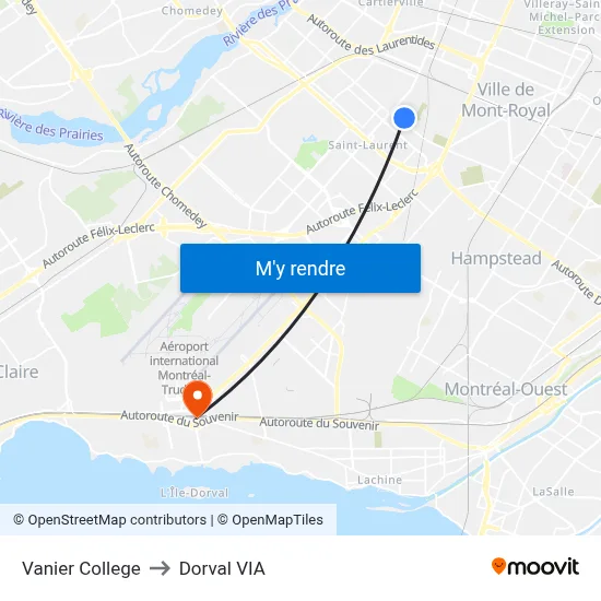 Vanier College to Dorval VIA map