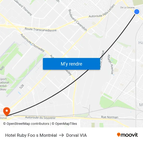 Hotel Ruby Foo s Montréal to Dorval VIA map