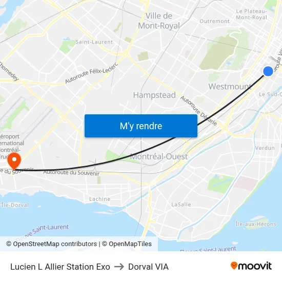 Lucien L Allier Station Exo to Dorval VIA map