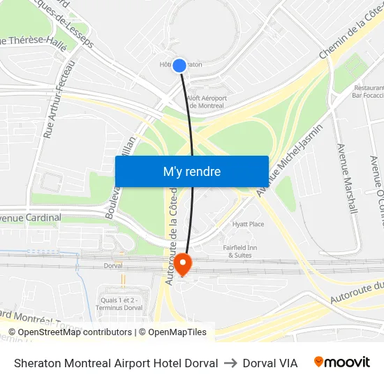 Sheraton Montreal Airport Hotel Dorval to Dorval VIA map