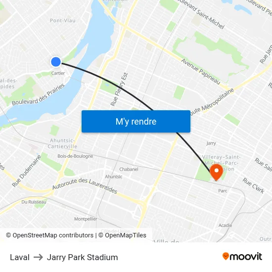 Laval to Jarry Park Stadium map