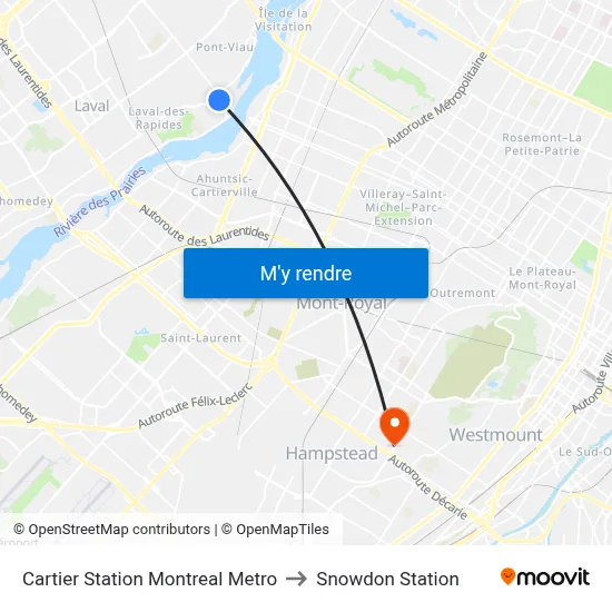 Cartier Station Montreal Metro to Snowdon Station map