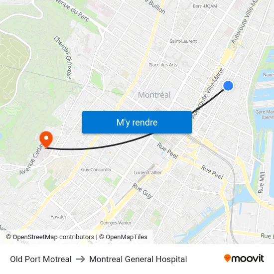 Old Port Motreal to Montreal General Hospital map