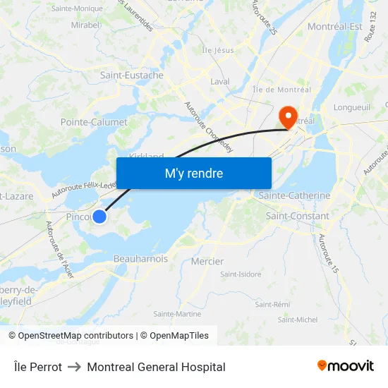 Île Perrot to Montreal General Hospital map
