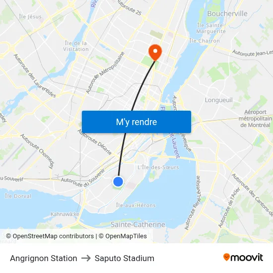 Angrignon Station to Saputo Stadium map