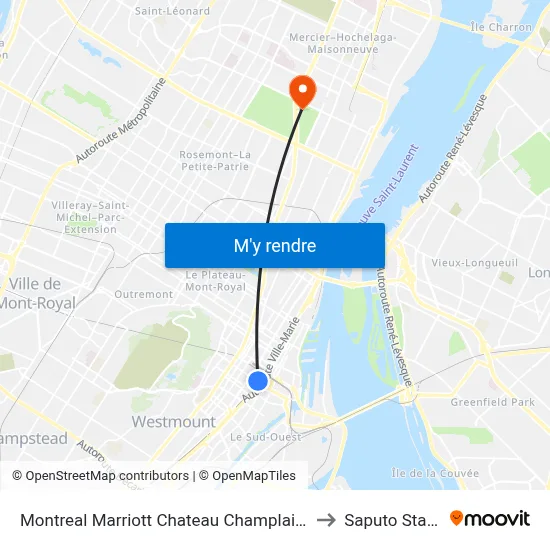 Montreal Marriott Chateau Champlain Montréal to Saputo Stadium map