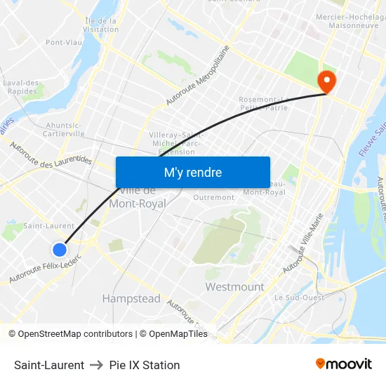 Saint-Laurent to Pie IX Station map
