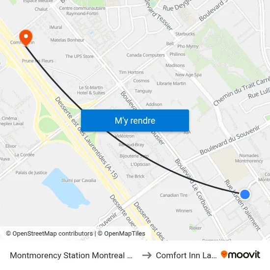 Montmorency Station Montreal Metro to Comfort Inn Laval map