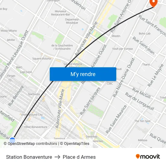 Station Bonaventure to Place d Armes map