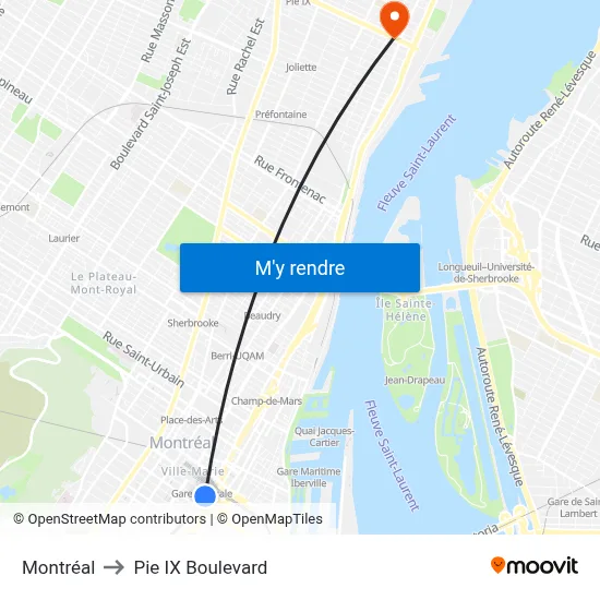 Montréal to Pie IX Boulevard map