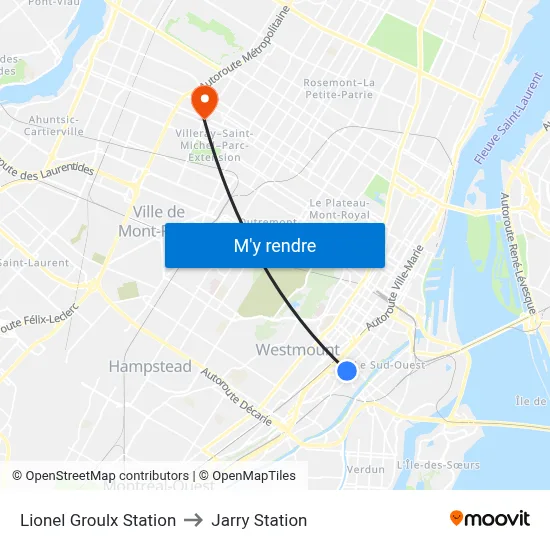 Lionel Groulx Station to Jarry Station map