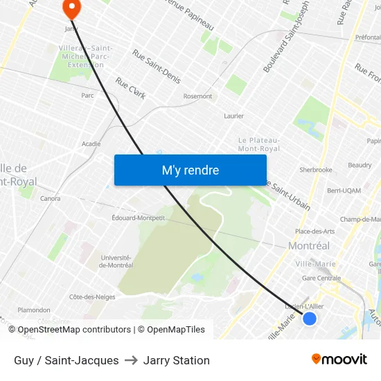 Guy / Saint-Jacques to Jarry Station map