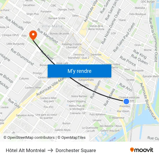 Hôtel Alt Montréal to Dorchester Square map