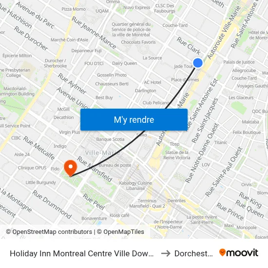 Holiday Inn Montreal Centre Ville Downtown an IHG Hotel Montréal to Dorchester Square map