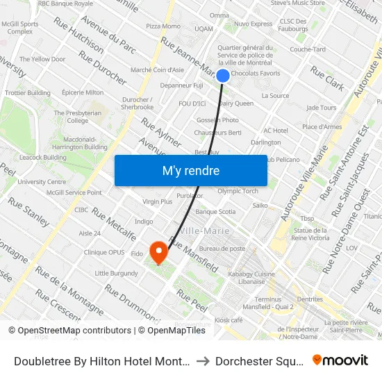 Doubletree By Hilton Hotel Montreal to Dorchester Square map