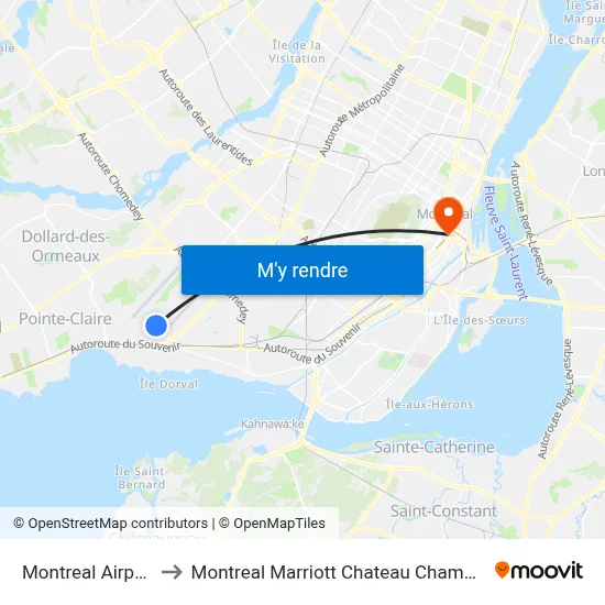 Montreal Airport YUL to Montreal Marriott Chateau Champlain Montréal map