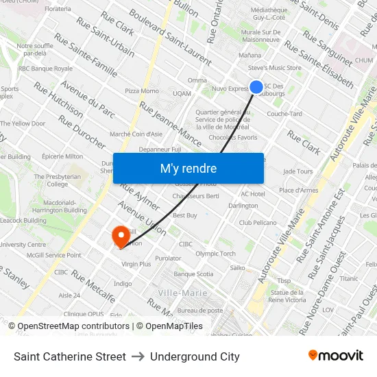 Saint Catherine Street to Underground City map