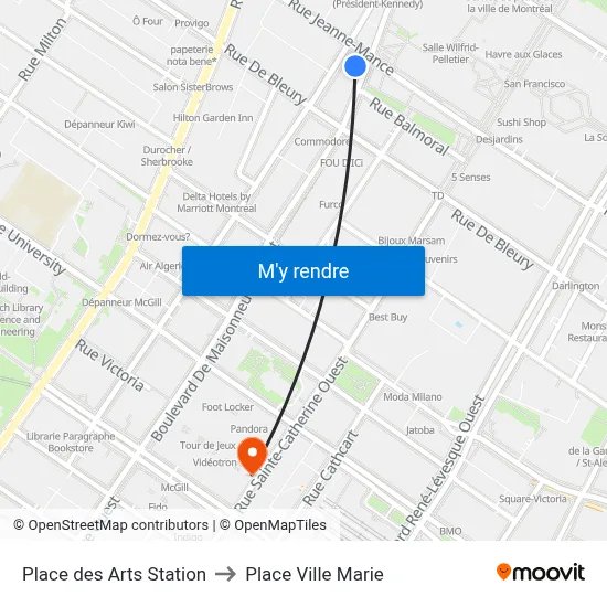 Place des Arts Station to Place Ville Marie map