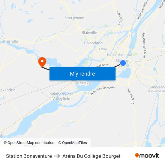 Station Bonaventure to Aréna Du Collège Bourget map