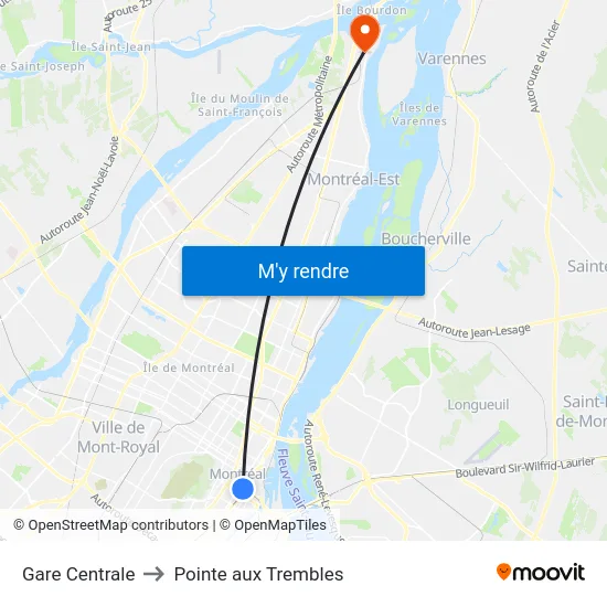 Gare Centrale to Pointe aux Trembles map