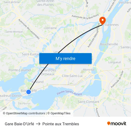 Gare Baie-D'Urfé to Pointe aux Trembles map