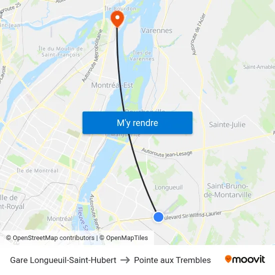 Gare Longueuil-Saint-Hubert to Pointe aux Trembles map