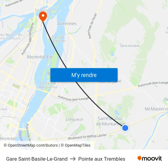 Gare Saint-Basile-Le-Grand to Pointe aux Trembles map