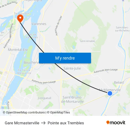 Gare Mcmasterville to Pointe aux Trembles map